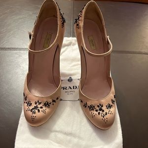Prada satin embellished pumps